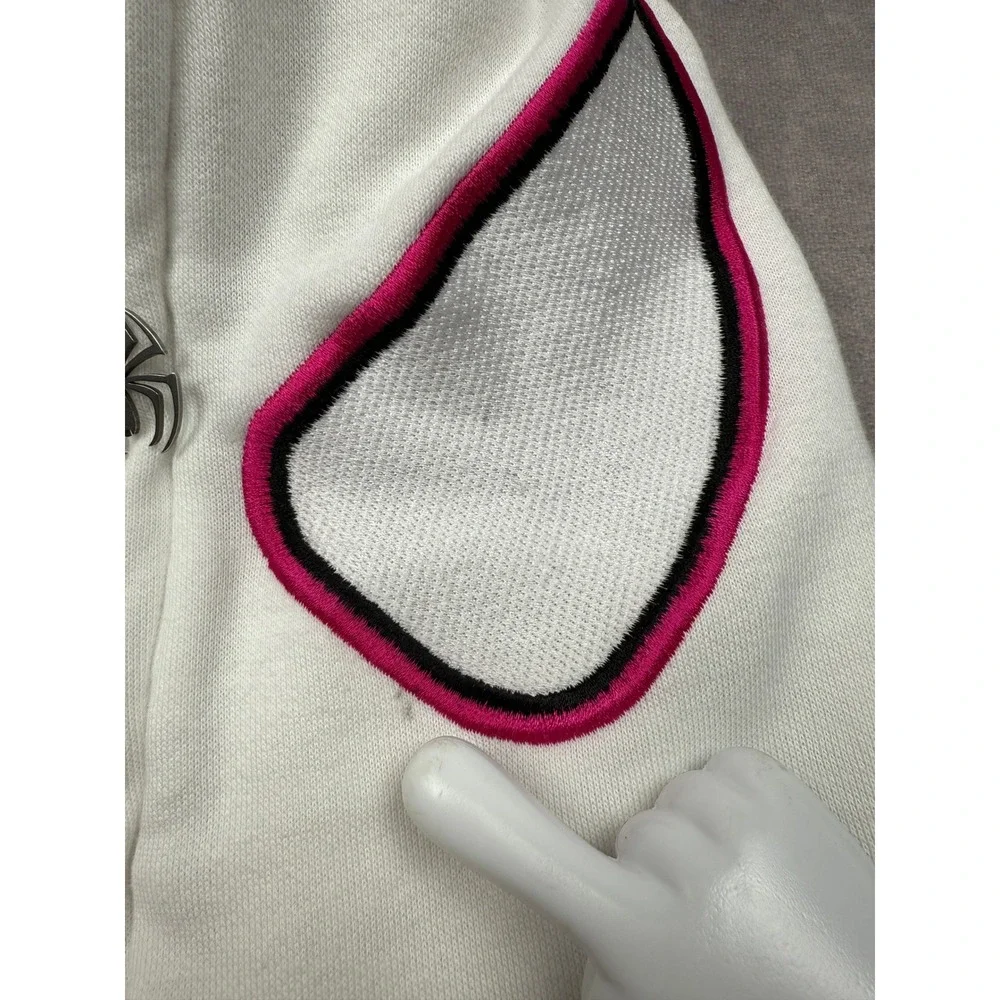 Spider Worldwide Y2K Full Zip Hoodine Face Mask Eyes White Pink Adult S Oversize